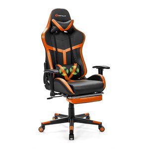 Costway PU Iron Massage Gaming Chair with Lumbar Support & Footrest in Orange