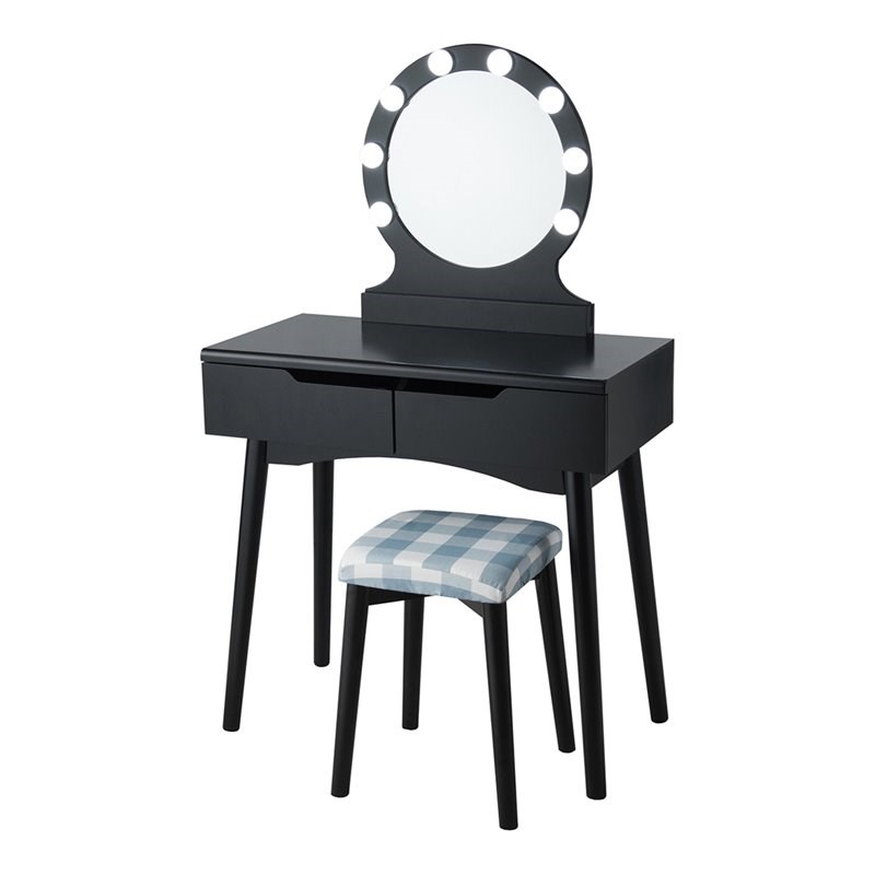 Costway MDF Vanity Makeup Dressing Set with 8 Dimmable Bulbs Mirror in Black