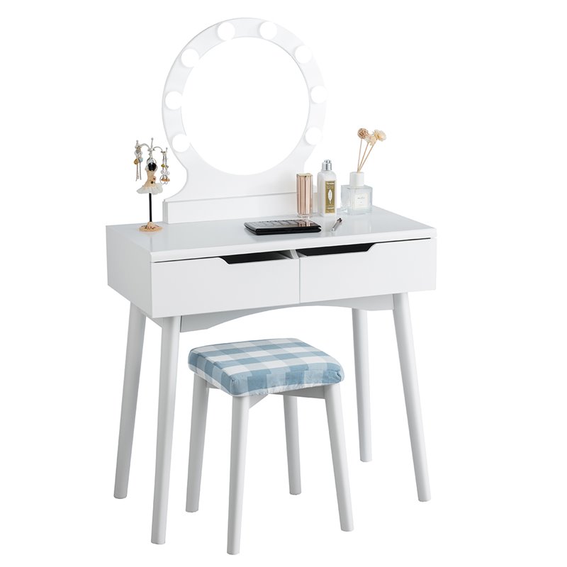 Costway MDF Vanity Makeup Dressing Set with 8 Dimmable Bulbs Mirror in White