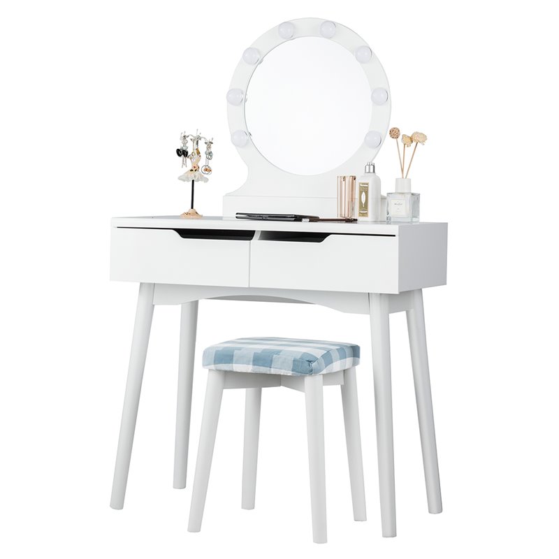 Costway MDF Vanity Makeup Dressing Set with 8 Dimmable Bulbs Mirror in White