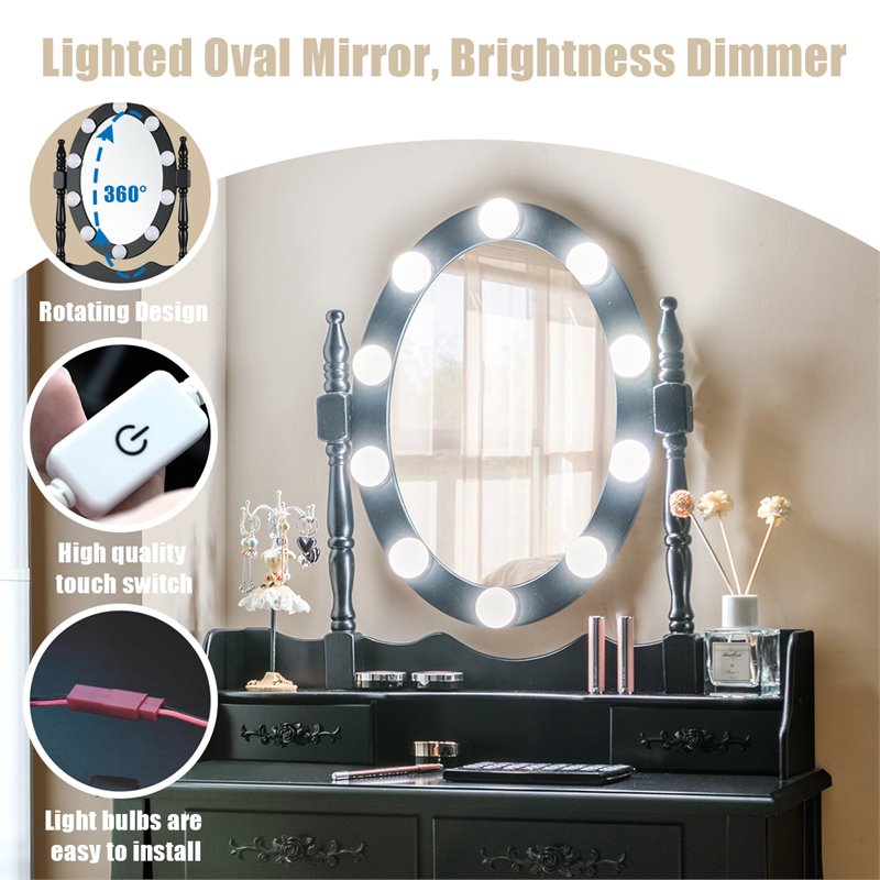 Costway Contemporary P2 MDF Vanity Dressing Table Set with 4 Drawers in Black