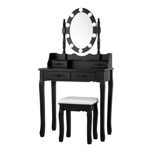 costway contemporary p2 mdf vanity dressing table set with 4 drawers in black