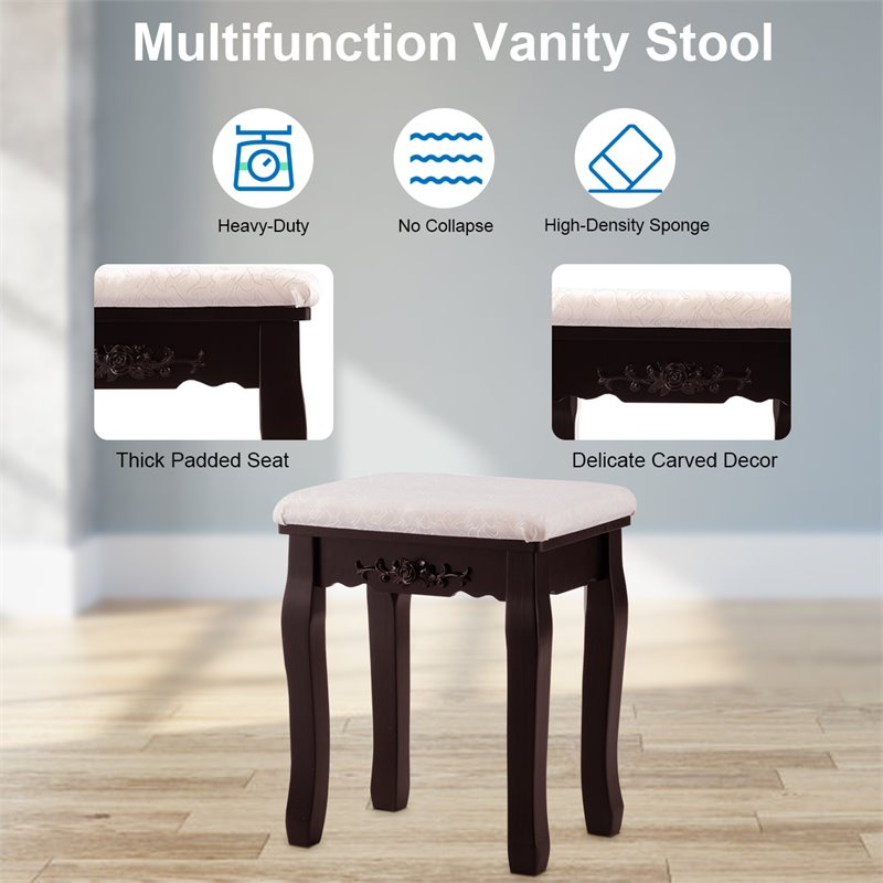 Costway Contemporary P2 MDF Vanity Dressing Table Set with 4 Drawers in Brown