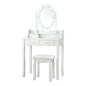 Costway Contemporary P2 MDF Vanity Dressing Table Set with 4 Drawers in White