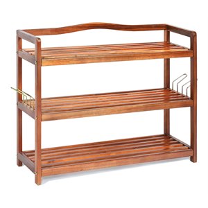 costway 3-tier contemporary acacia wood freestanding shoe rack in red brown