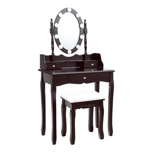 costway contemporary mdf vanity dressing table set with 2 side drawers in brown