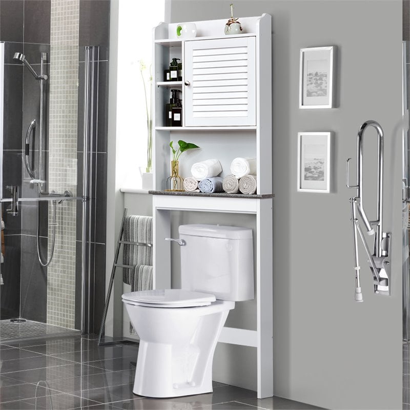 Costway Contemporary MDF Over The Toilet Space Saver with Louver Door in White