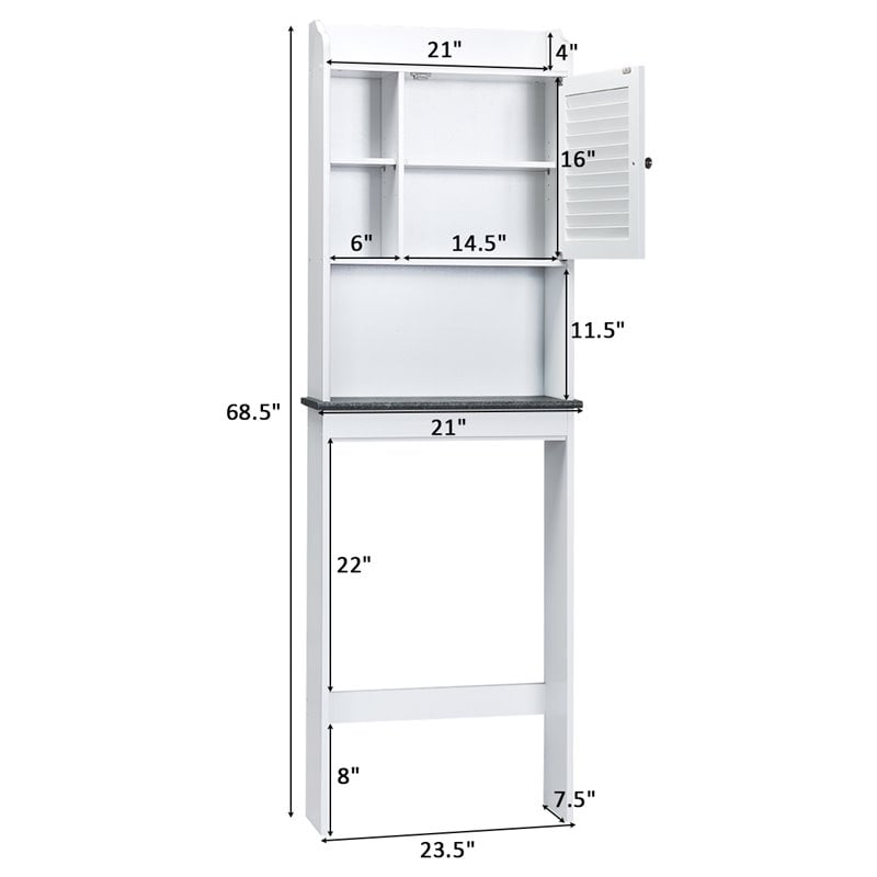 Costway Contemporary MDF Over The Toilet Space Saver with Louver Door in White