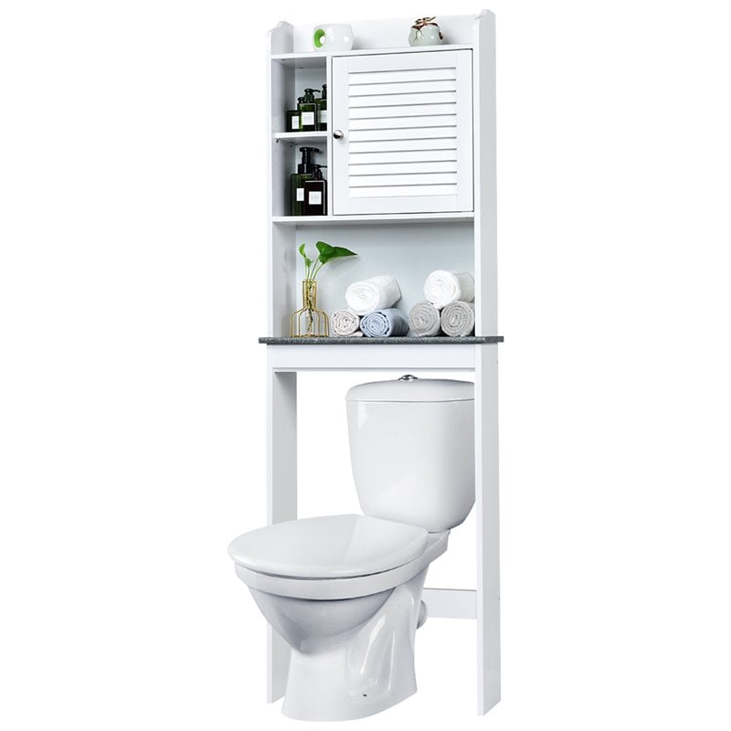 Costway Contemporary MDF Over The Toilet Space Saver with Louver Door in White