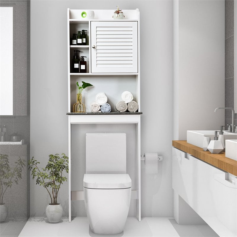 Costway Contemporary MDF Over The Toilet Space Saver with Louver Door in White