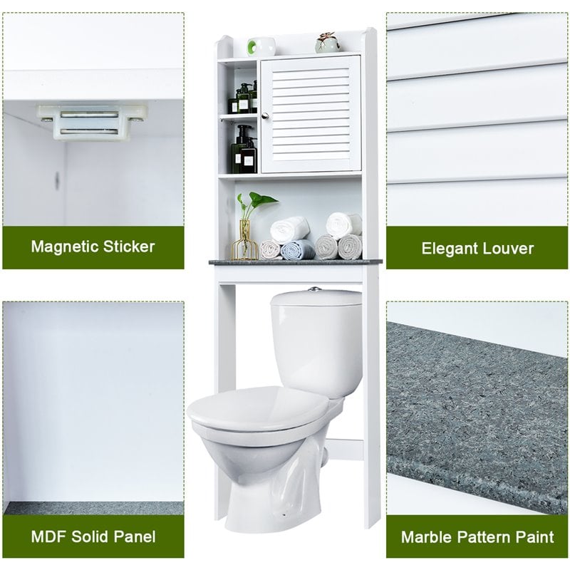 Costway Contemporary MDF Over The Toilet Space Saver with Louver Door in White