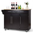 Costway MDF & Rubber Wood Kitchen Island Trolley Cart with Knife Block in Brown