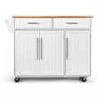 Costway MDF & Rubber Wood Kitchen Island Trolley Cart with Knife Block in White