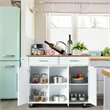 Costway MDF & Rubber Wood Kitchen Island Trolley Cart with Knife Block in White