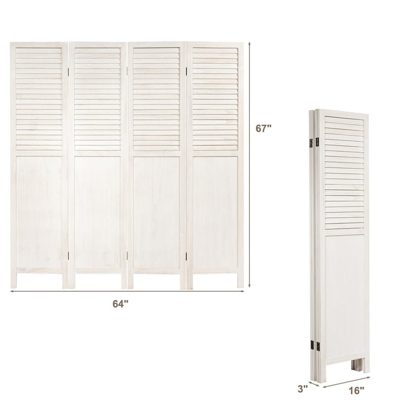 Costway 4-panel Contemporary Wood Folding Privacy Room Divider in White