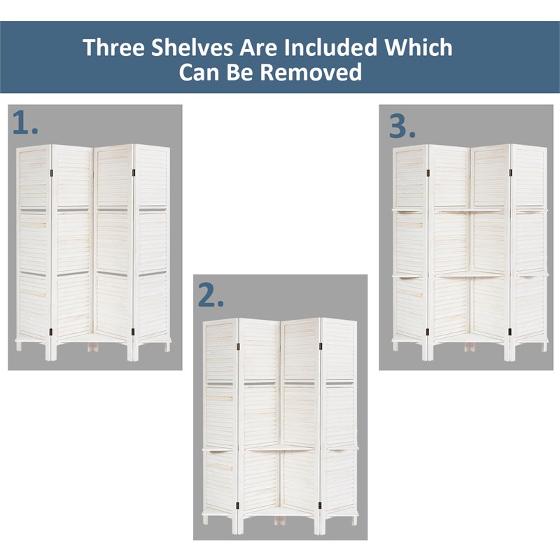 Costway 4-panel Contemporary Paulownia Folding Privacy Room Divider in White