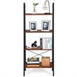 Costway 4-Tier Contemporary Wood and Metal Ladder Bookcase in Brown and Black