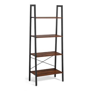 Costway 4-Tier Contemporary Wood and Metal Ladder Bookcase in Brown and Black