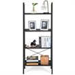 Costway 4-Tier Contemporary Wood and Metal Ladder Bookcase in Brown and Silver
