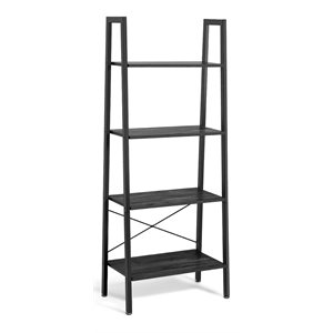 Costway 4-Tier Contemporary Wood and Metal Ladder Bookcase in Brown and Silver