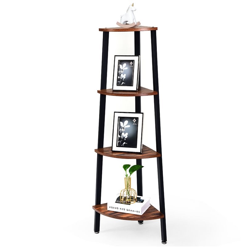 Costway 4-Tier Particle Board and Metal Corner Domestic Bookcase in Brown/Black