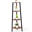 Costway 4-Tier Particle Board and Metal Corner Domestic Bookcase in Brown/Black