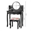 Costway Contemporary MDF and Wood Makeup Vanity Set with Oval Mirror in Black