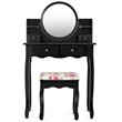 Costway Contemporary MDF and Wood Makeup Vanity Set with Oval Mirror in Black