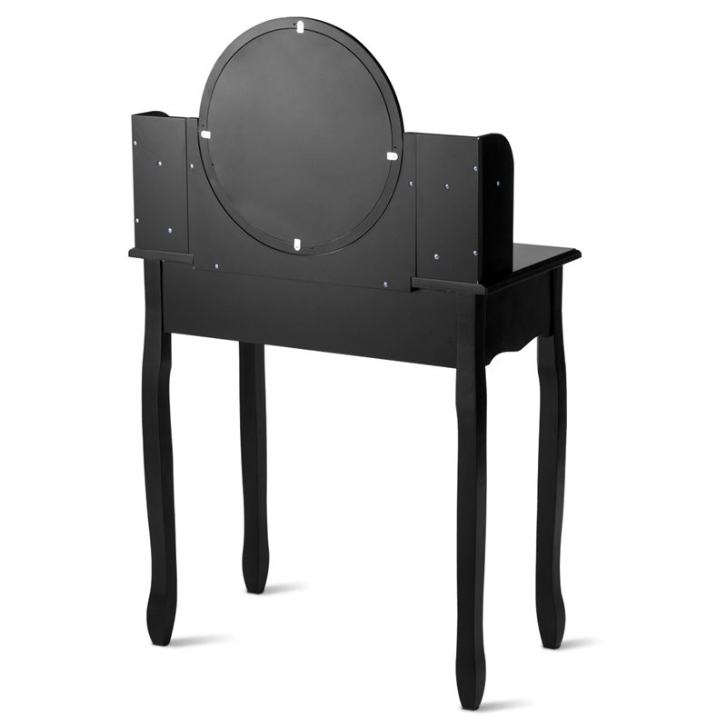 Costway Contemporary MDF and Wood Makeup Vanity Set with Oval Mirror in Black