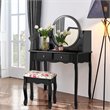 Costway Contemporary MDF and Wood Makeup Vanity Set with Oval Mirror in Black