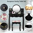 Costway Contemporary MDF and Wood Makeup Vanity Set with Oval Mirror in Black