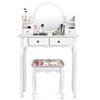 Costway Contemporary MDF and Wood Makeup Vanity Set with Oval Mirror in White