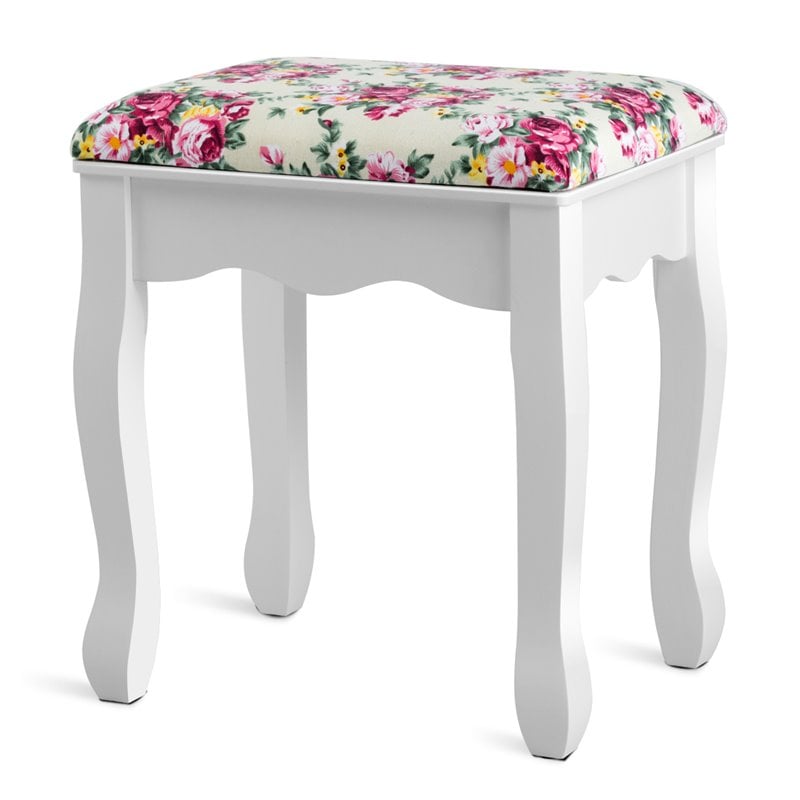 Costway Contemporary MDF and Wood Makeup Vanity Set with Oval Mirror in White