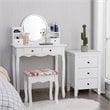Costway Contemporary MDF and Wood Makeup Vanity Set with Oval Mirror in White