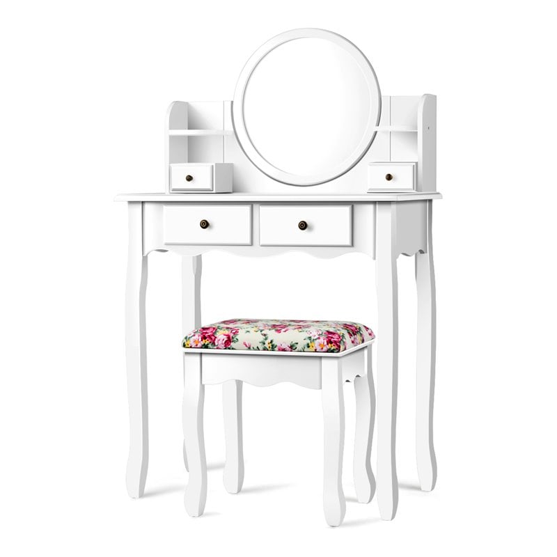 Costway Contemporary MDF and Wood Makeup Vanity Set with Oval Mirror in White