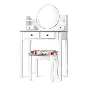 Costway Contemporary MDF and Wood Makeup Vanity Set with Oval Mirror in White