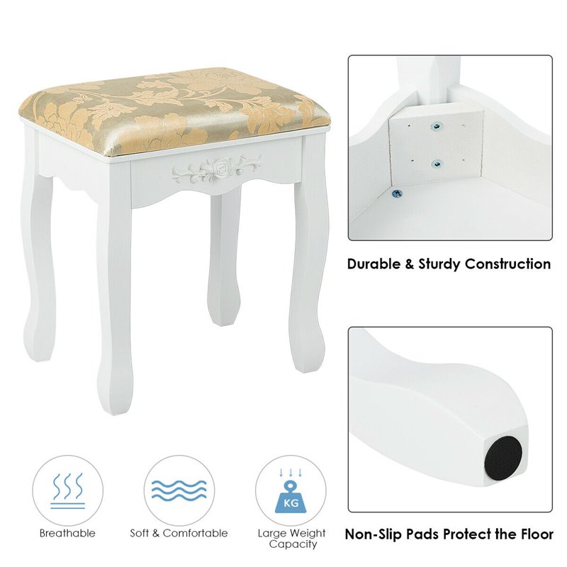 Costway MDF and Wood Vanity Dressing Table Set with Stool & Oval Mirror in White