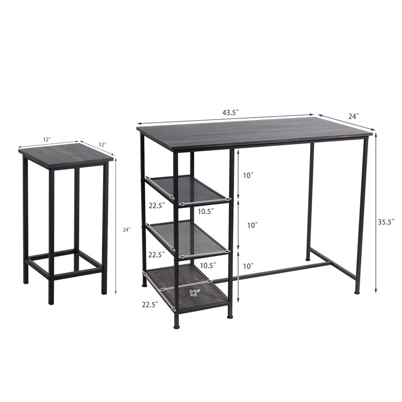 Costway 5-piece Engineered Wood Pub Table Set with Metal Frame in Black