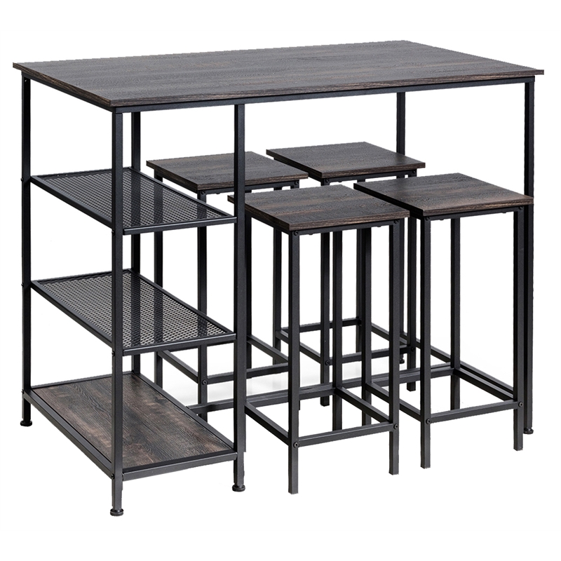 Costway 5-piece Engineered Wood Pub Table Set with Metal Frame in Black