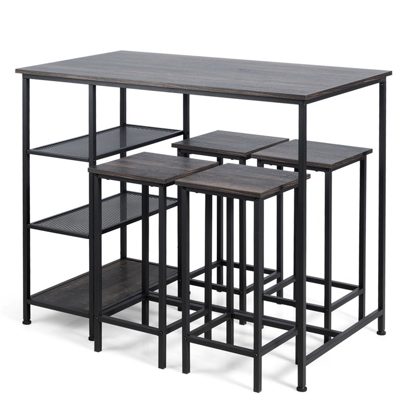 Costway 5-piece Engineered Wood Pub Table Set with Metal Frame in Black
