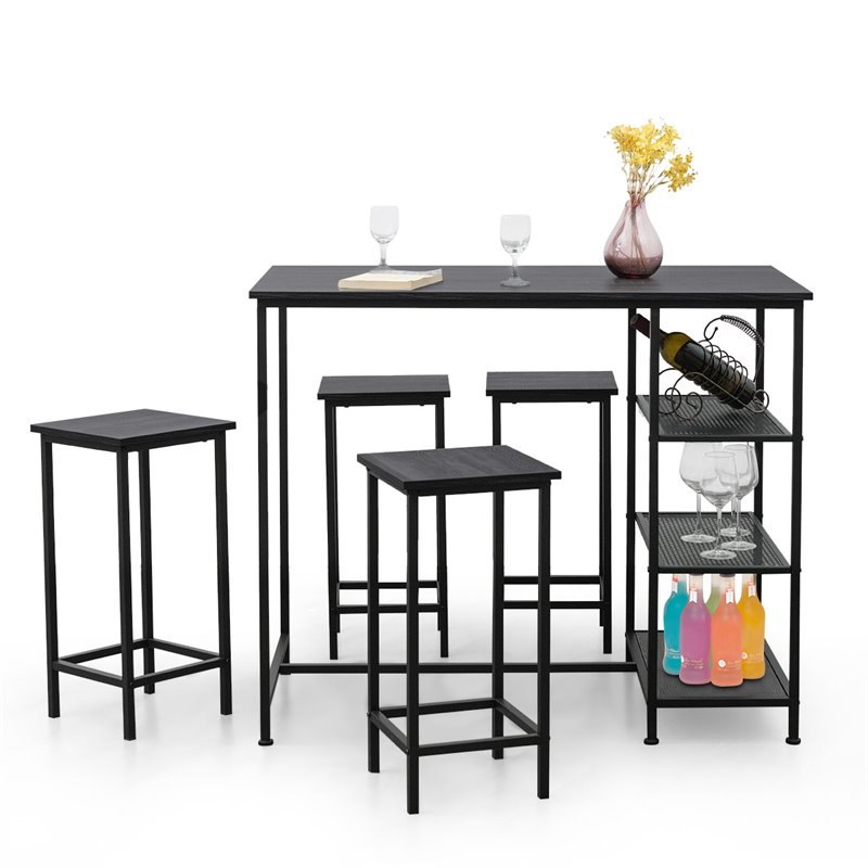 Costway 5-piece Engineered Wood Pub Table Set with Metal Frame in Black