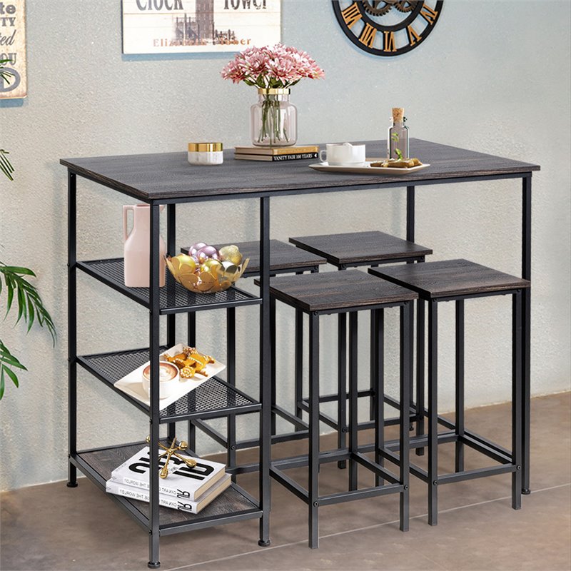 Costway 5-piece Engineered Wood Pub Table Set with Metal Frame in Black