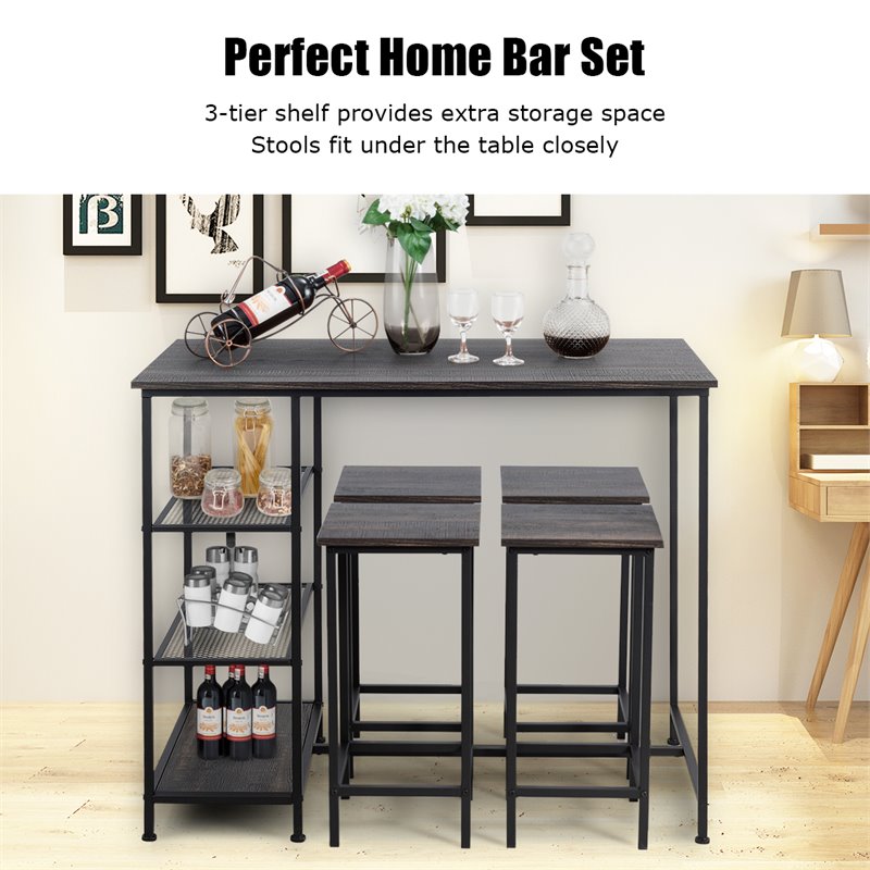 Costway 5-piece Engineered Wood Pub Table Set with Metal Frame in Black
