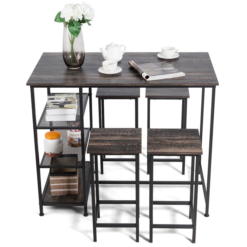 Costway 5-piece Engineered Wood Pub Table Set with Metal Frame in Black