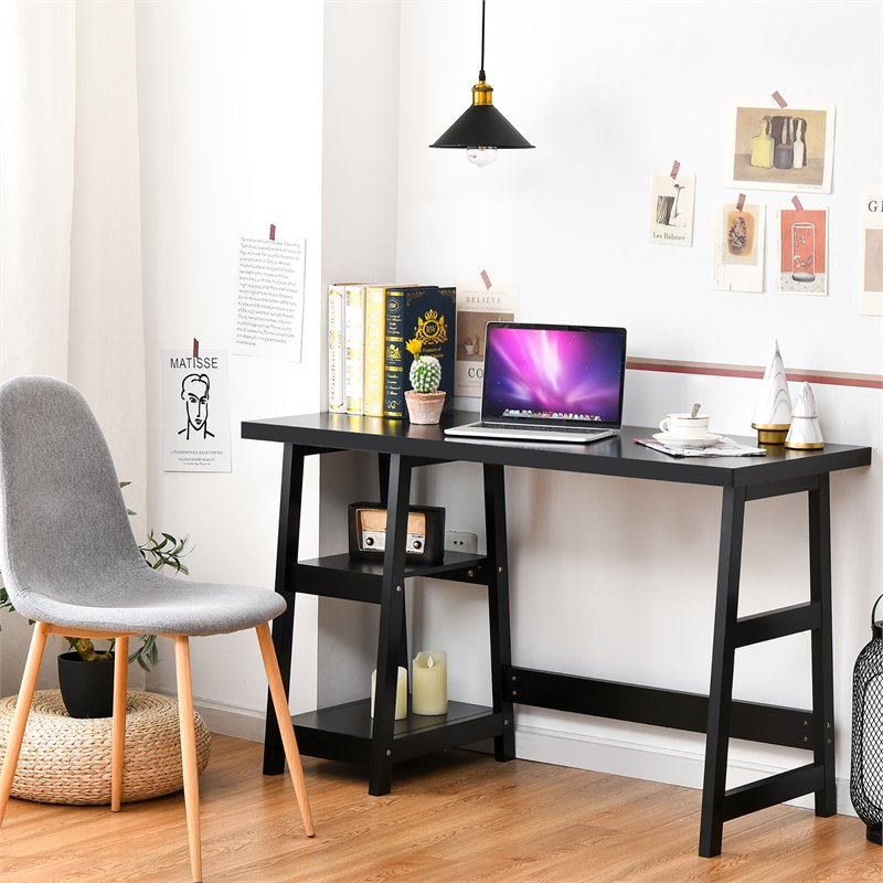 Costway Contemporary Engineered Wood Computer Desk with Removable Shelf in Black
