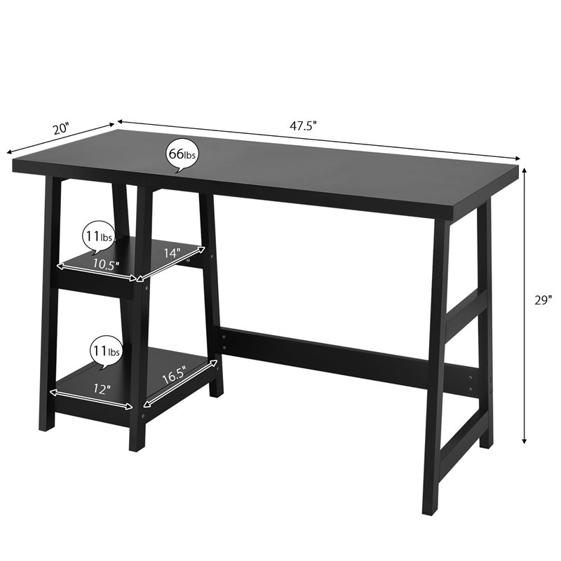 Costway Contemporary Engineered Wood Computer Desk with Removable Shelf in Black