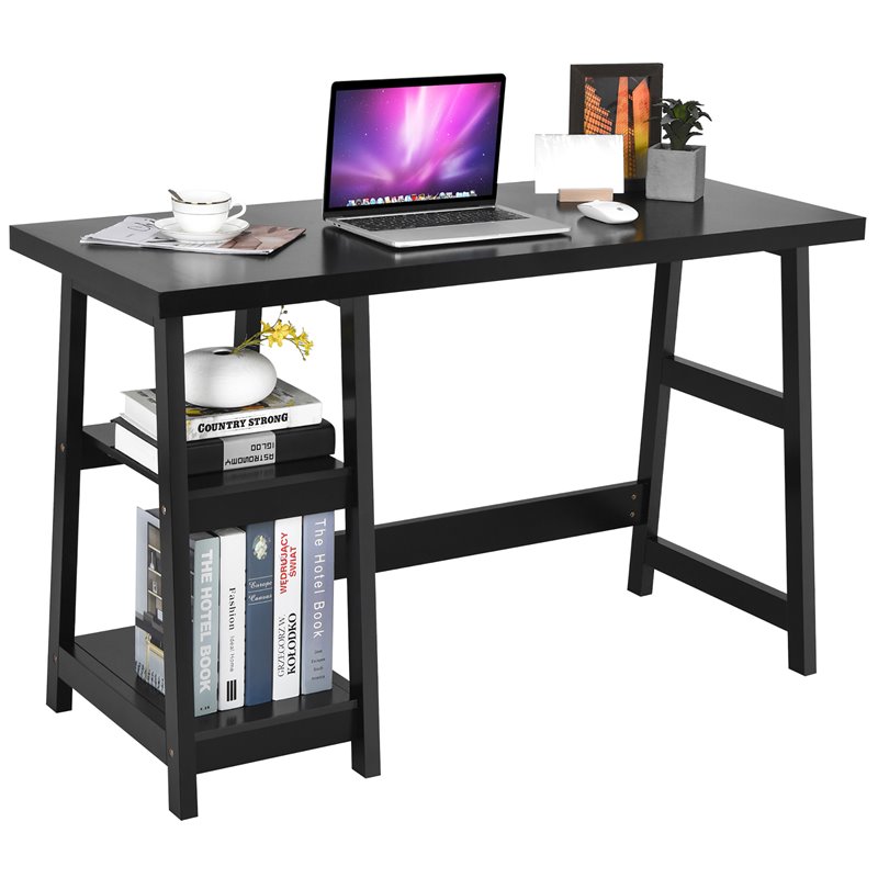 Costway Contemporary Engineered Wood Computer Desk with Removable Shelf in Black
