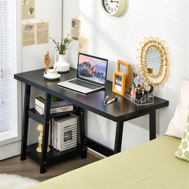 Costway Contemporary Engineered Wood Computer Desk with Removable Shelf in Black