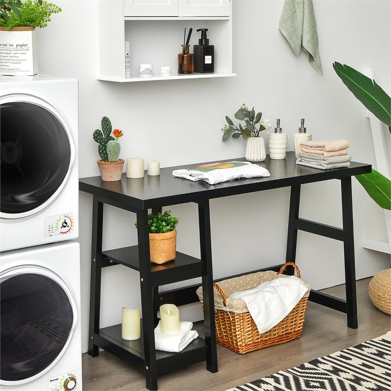 Costway Contemporary Engineered Wood Computer Desk with Removable Shelf in Black