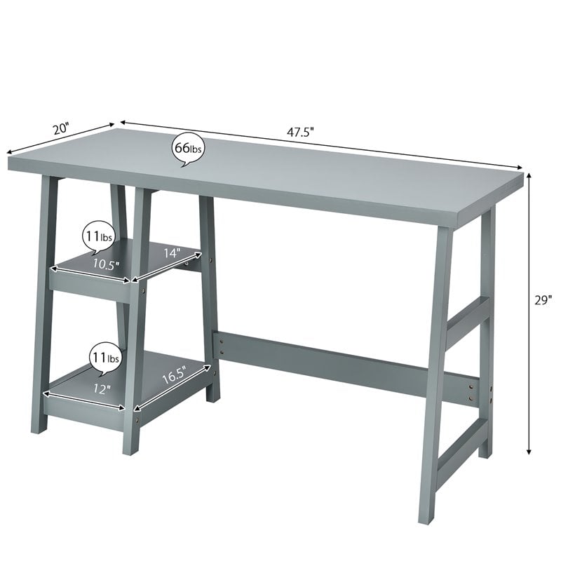 Costway Contemporary Engineered Wood Computer Desk with Removable Shelf in Gray